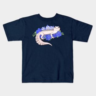 Leopard Gecko and Blue Flowers Kids T-Shirt